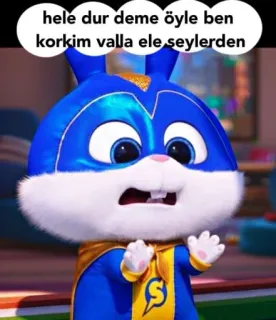 😰 e336b504 hele dur deme öyle ben korkim valla ele seylerden кролик, мультик, милый, анимированный, персонаж telegram sticker