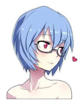 😘 264931e5 애니메이션 여자, 파란 머리, 안경, 만화, 일러스트, 하트 telegram sticker