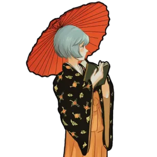 ☂ d5ef0124 Anime, Kimono, Regenschirm, Japanisch, Frau whatsapp sticker
