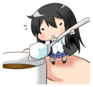 ☕ 0a083ffd 애니메이션, 치비, 귀여운, 각설탕, 스푼, 커피 telegram sticker