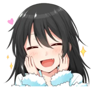 😍 31c7c1de 애니메이션 소녀, 행복한, 귀여운, 웃는, 반짝이, 여성 telegram sticker