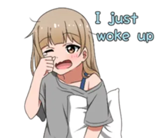 😴 850f4bb8 I just woke up 애니메이션, 소녀, 기상, 졸린, 베개, 아침, 피곤한 telegram sticker