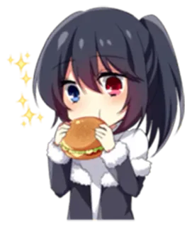 🍔 c21a1415 애니메이션, 여자, 먹는, 버거, 귀여운, 치비 telegram sticker