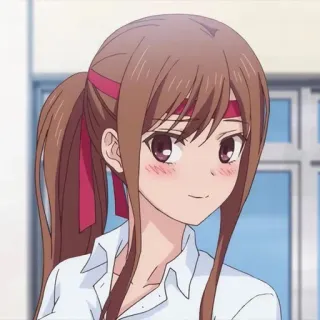 🎀 f6d3983c Anime, Ragazza, Carina, Capelli castani, Fascia rossa, Uniforme scolastica whatsapp sticker