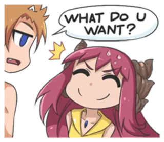 😊 a63f9626 WHAT DO U WANT? 漫画, アニメ, 質問, 女の子, 男の子 telegram sticker