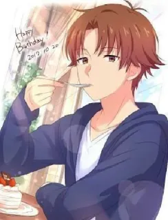 😐 03d1cec2 Happy Birthday 2017.10.20 день рождения, торт, аниме, десерт, мальчик telegram sticker