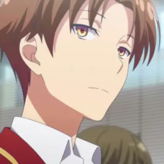 ✨ 9859f683 Ayanokoji Kiyotaka Classroom of the Elite อนิเมะ, ผมสีน้ำตาล, ชุดนักเรียน, จริงจัง, ตัวละคร telegram sticker