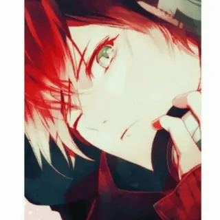 🎶 1d8427dd аниме, манга, парень, рыжие волосы, зеленые глаза, шляпа, портрет telegram sticker