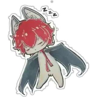 🍥 9fcf8e64 bat, chibi, cute, anime, sleeping, kawaii, red hair, wings, cartoon whatsapp sticker