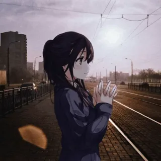 🕸 7d4a1789 cô gái anime, thành phố, đường sắt, tóc nâu, chờ đợi, bình tĩnh telegram sticker