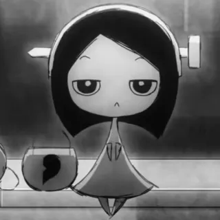 🖤 b6847635 cartoon, anime, cute, fishbowl, manga, black and white telegram sticker