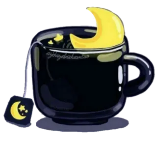 🌙 0a4c43c0 aydayebishamtuo teh, bulan, cangkir, bintang, teh celup, malam, minuman telegram sticker