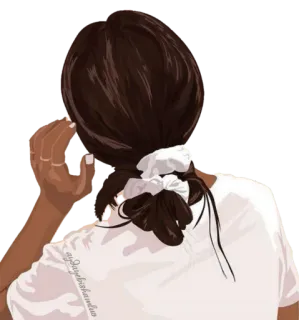 💁‍♀ 6cdd7f8f wanita, pemandangan belakang, rambut, scrunchie, kaos, ilustrasi, berambut cokelat telegram sticker