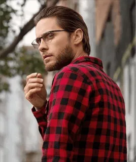 😐 d28ab9ef ผู้ชาย, เสื้อลายสก๊อต, แว่นตา, เครา, มองไปทางอื่น, ลำลอง telegram sticker