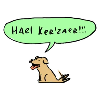🖐 9673396a HAEL KER'ZAER!!! cachorro, balão de fala, desenho animado, adesivo telegram sticker