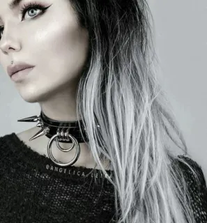 🔮 80bab296 女性, 髪, 銀髪, ゴス, 首輪, ネックレス, 人 telegram sticker