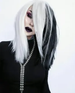 🔮 9c37ea71 @ANGELTEA_STARS 女性, ゴス, 白黒, 髪, メイク, ネックレス, ポートレート telegram sticker