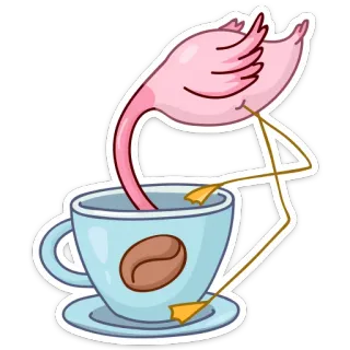 👀 ce0b0278 火烈鸟, 咖啡, 杯子, 鸟, 动物, 饮料, 卡通 whatsapp sticker