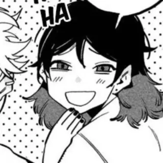 🛹 f7b588de HA улыбка, счастливый, мультфильм, чёрные волосы telegram sticker