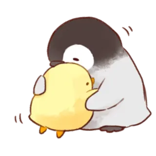 💛 1bab3e49 pingwin, kurczak, słodki, zwierzę, ptak, kawaii, przyjaźń, przytulanie whatsapp sticker