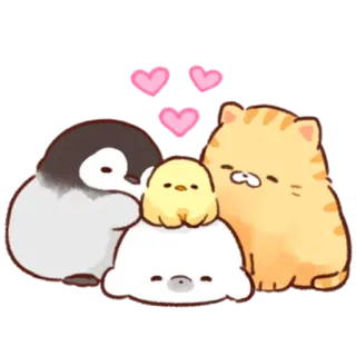 💛 fa8afad1 pingwin, kot, niedźwiedź, kurczak, słodki, kawaii, zwierzęta, serca whatsapp sticker