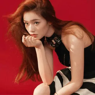 💮 6eb27931 femme, portrait, mannequin, mode, fond rouge, beauté whatsapp sticker