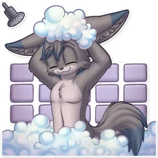 🚿 d5eb943f animal, poilu, douche, dessin animé, bulles, propre, bain, renard whatsapp sticker