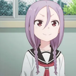 ☝️ 25203030 ragazza anime, carina, uniforme scolastica, capelli viola, trecce, sorridente telegram sticker