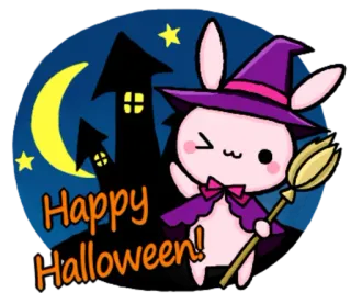 🎃 09ab00ff Happy Halloween! 万圣节, 兔子, 女巫, 卡通, 庆祝, 节日, 可爱, 贴纸 whatsapp sticker