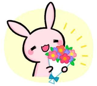 😚 3bcf4845 兔子, 兔子, 花, 可爱, 花束 whatsapp sticker