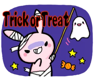 😝 e33b39ce Trick or Treat 万圣节, 兔子, 幽灵, 糖果, 星星, 不给糖就捣蛋 whatsapp sticker