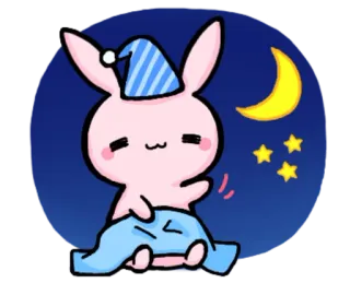 🌙 e732dbfb 兔子, 睡觉, 夜晚, 月亮, 星星, 可爱 whatsapp sticker