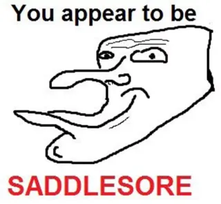👽 e22faf17 You appear to be
SADDLESORE meme, saddlesore, offensive, internet telegram sticker