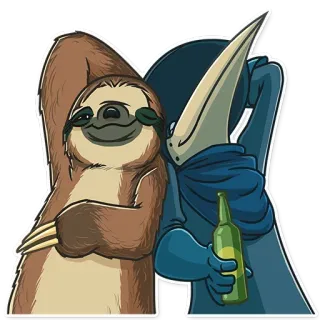 🍺 e746d2f6 ナマケモノ, 鳥, 飲酒, 漫画, 動物, ビール whatsapp sticker