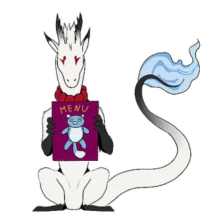 🤩 893b6572 MENU dragón, menú, lindo, caprichoso, dibujos animados, ilustración, animal, fantasía whatsapp sticker