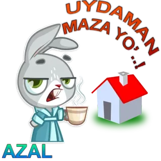 😷 319e8081 UYDAMAN MAZA YO! królik, kreskówka, zwierzę, słodki, dom, kawa telegram sticker