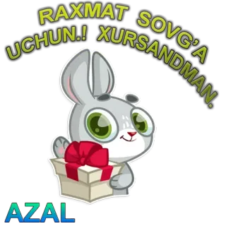 🎁 59560f39 RAXMAT SOVG'A UCHUN!!  XURSANDMAN królik, prezent, prezent, kreskówka, słodki telegram sticker