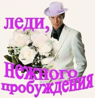 😘 7ff671d3 леди, Нежного пробуждения homme, costume, fleurs, salutation, russe, doux, éveil whatsapp sticker