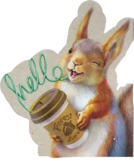 🐿 a4f13229 hello Forest Juice écureuil, animal, boisson, forêt, mignon, dessin animé whatsapp sticker