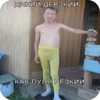 😇 b2bfc201 ДИКИЙ, ДЕРЗКИЙ
КАК ПУЛЯ РЕЗКИЙ drôle, homme, russe, slave, mème, blague, bizarre whatsapp sticker