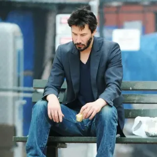 😔 508decd7 keanu reeves, trauriger keanu, schauspieler, meme, sitzend, bank telegram sticker