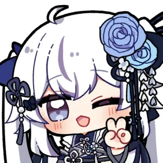 ✌️ 3ed6f8f2 애니메이션, 귀여운, 소녀, 치비, 카와이, 피스 사인, 파란색 telegram sticker