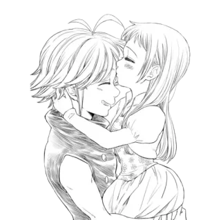 💕 d747a515 Elizabeth Liones The Seven Deadly Sins アニメ, 漫画, ハグ, キス, メリオダス, ロマンス, かわいい telegram sticker