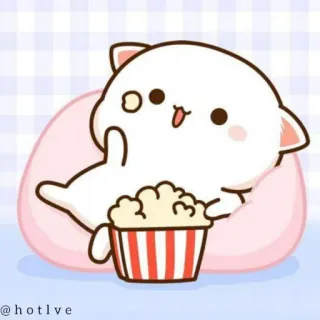 🍿 0c0c916e @hotlve mignon, chat, popcorn, dessin animé, animal telegram sticker