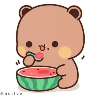 😃 e6417f44 hotlve ours, dessin animé, pastèque, mignon, kawaii, nourriture telegram sticker