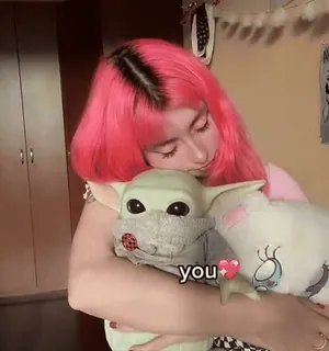 🤍 6bd9a1ee you tình yêu, trái tim, thú nhồi bông, phụ nữ, tóc hồng, tình cảm telegram sticker