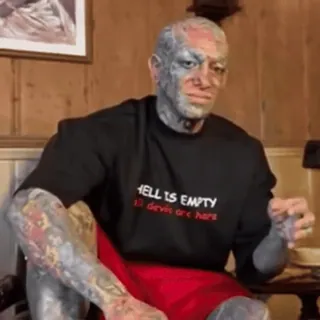 😑 4491215c HELL IS EMPTY 
 all devils are here tattoos, devil, hell, man, sitting telegram sticker