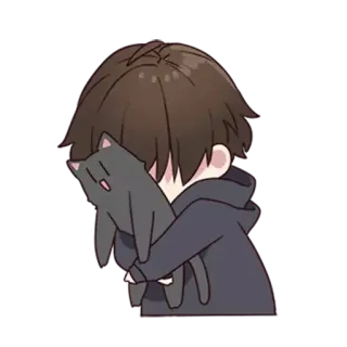 🥰 e8448250 Аниме, Мальчик, Кот, Объятие, Милый telegram sticker