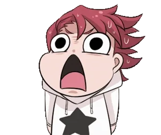 🎈 549a3968 scioccato, anime, capelli rossi, cartone animato, stella, spaventato, felpa con cappuccio, sorpresa, preoccupato telegram sticker