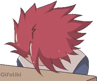 🎈 98e19d24 Gifstiki Anime, Capelli rossi, Persona, Triste, Stanco, Seduto, Tavolo telegram sticker